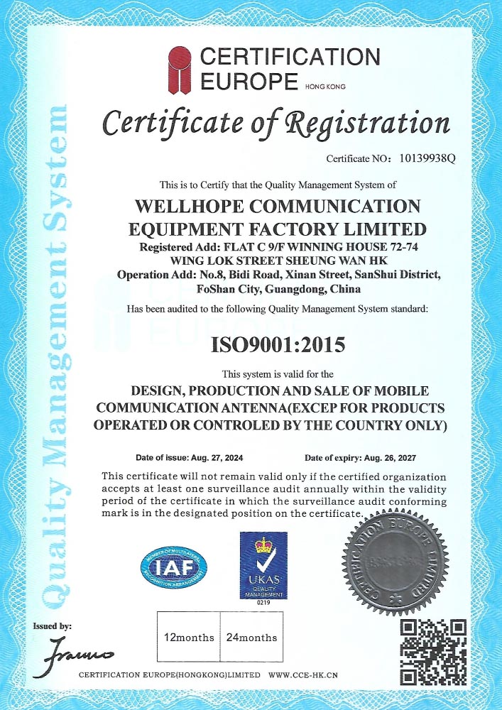 Certificazione WHIRELESS ISO 9001:2015